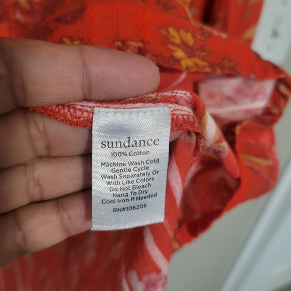 Sundance Floral Red Vneck Long Sleeve Lightweight Cotton High Low Top Medium - Picture 5 of 8